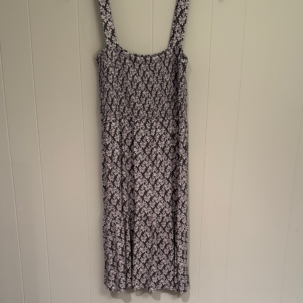 LOFT Green and White Vine Smocked Top Dress